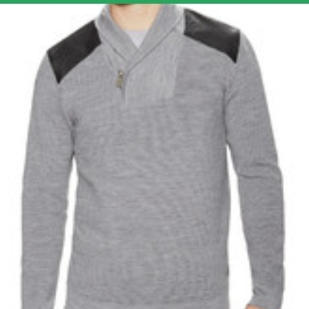 ELEVEN PARIS MENS GRAY PULLOVER SWEATER WITH LEATHER PATCHES SIZE XXL